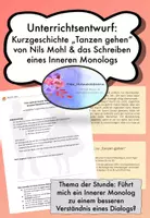 Vorschau - Stundenentwürfe - Unterrichtsentwurf Deutsch: Kurzgeschichte "Tanzen gehen" von Nils Mohl - Deckblatt