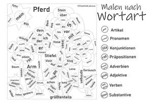 Vorschau - Arbeitsblätter - Malen nach Wortart WIESE (8 Wortarten) - Seite 1