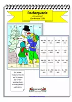 Vorschau - Arbeitsblätter - Rechenpuzzles - Schneemann im Winter - Seite 1