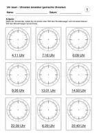 Vorschau - Arbeitsblätter - Uhr lesen - Uhrzeiten darstellen (gemischte Uhrzeiten) (Uhr lesen) - Deckblatt