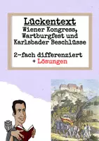 Vorschau - Arbeitsblätter - Lückentext - Wiener Kongress, Wartburgfest und Karlsbader Beschlüsse - Deckblatt
