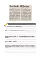 Vorschau - Arbeitsblätter - Lesen und verstehen: Hund erbt Millionen - Deckblatt