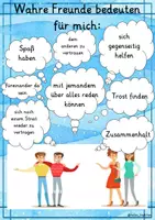 Vorschau - Arbeitsblätter - Was bedeuten wahre Freunde? Schreibimpulse, Akrostichon + Plakat Poster Reflexion Freundschaft - Seite 1