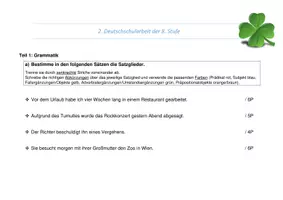 Vorschau - Arbeitsblätter - Lernzielkontrolle Satzglieder und Haupt- & Gliedsätze - Seite 1