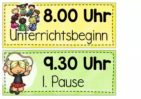 Vorschau - Poster - Wichtige Uhrzeiten zur Strukturierung des Schultags - Aushang für das Klassenzimmer - Seite 1