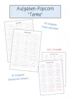 Vorschau - Aufgabenkarten - Aufgaben-Popcorn "Terme" - Umformen & Binomische Formeln - Seite 1