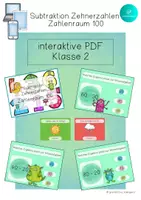 Vorschau - Stationenlernen - interaktive PDF Subtraktion Zehnerzahlen Zahlenraum 100 - interaktives Pdf Minusaufgaben - Deckblatt