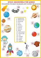 Vorschau - Arbeitsblätter - Space Unscramble the Words / Entschlüsseln Sie die Wörter - Seite 1