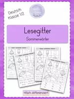 Vorschau - Arbeitsblätter - ☀️Lesegitter Sommer Klasse 1/2 Leseverständnis - Deckblatt