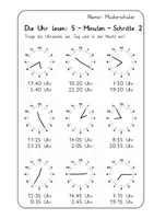 Vorschau - Arbeitsblätter - 3 x Arbeitsblatt zu Uhrzeiten / Uhr lernen (5-Minuten-Schritte) mit Lösungsblättern - Seite 3