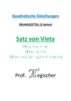 Vorschau - Arbeitsblätter - Übungszettel: Quadratische Gleichungen: Satz von Vieta (mit Lösungen) - Deckblatt
