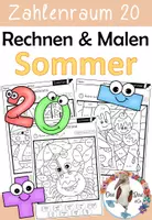 Vorschau - Arbeitsblätter - Rechnen und Malen im Sommer - Zahlenraum 20 mit ZÜ - Deckblatt