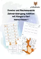 Vorschau - Arbeitsblätter - Domino und Rechenpuzzle Zehnerübergang mit Känguru Karl - Deckblatt