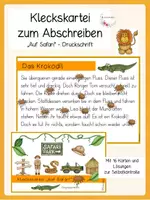 Vorschau - Aufgabenkarten - Abschreibkartei Kleckskartei Auf Safari Druckschrift - Deckblatt