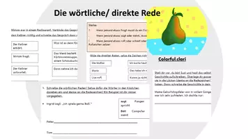Vorschau - Arbeitsblätter - Die wörtliche/direkte Rede - Übungen - Deckblatt