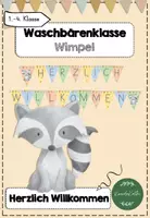 Vorschau - Fördermaterial/Inklusion - Waschbärenklasse Wimpel "Herzlich Willkommen" - Deckblatt