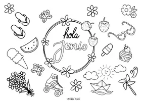 Vorschau - Mal- und Bastelvorlagen - Hallo Juni Ausmalbild Hello June/ Hola Junio - Seite 3