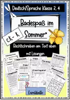 Vorschau - Arbeitsblätter - Badespaß im Sommer - Rechtschreibung am Text üben - Deutsch/ Sprache Klasse 3, 4 Sommer Grundschule, ck-k - Deckblatt