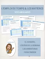 Vista previa - Hojas de trabajo - Emploi du temps & les matières (Vocabulario) - Portada