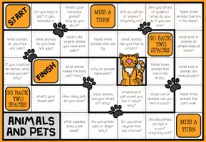 Vista previa - Hojas de trabajo - Animals and Pets - Conversation Board Game - página 1