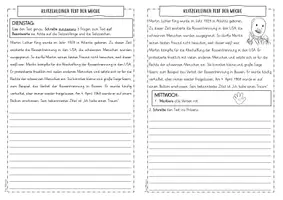 Vorschau - Arbeitsblätter - Klitzekleiner Text Martin Luther King Frau Minimin - Seite 1