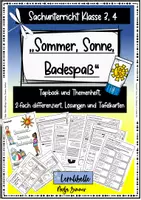 Vorschau - Unterrichtsreihen - Lerntheke / Themenheft "Sommer, Sonne, Badespaß" zweifach differenziert mit Lösungen - Deckblatt