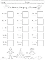 Vorschau - Arbeitsblätter - Rechenspaziergang SOMMER Addition Subtraktion Zahlenraum 20 - 2 Differenzierungen - Seite 1