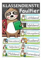 Vorschau - Lehrpläne/Lehrermaterial - Faultierklasse Klassendienste Klassentier Faultier - Deckblatt