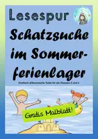 Vorschau - Arbeitsblätter - Gratis-Malblatt Lesespur Schatzsuche im Sommerferienlager - Deckblatt