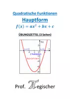 Vorschau - Arbeitsblätter - Übungszettel: Quadratische Funktionen - Hauptform (mit Lösungen) - Deckblatt