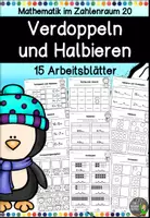 Vorschau - Arbeitsblätter - Arbeitsblätter - Halbieren und Verdoppeln mit dem Pinguin im Zahlenraum 20 - Deckblatt