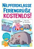 Vorschau - Mal- und Bastelvorlagen - Kostenlos - Feriengrüße Nilpferdklasse - Deckblatt