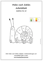 Vorschau - Arbeitsblätter - Malen nach Zahlen - Addition bis 10 - Schnecke - Seite 1