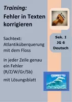 Vorschau - Arbeitsblätter - Übung: Fehler finden und korrigieren (Rechtschreibfehler, Zeichensetzungsfehler usw.) Text: Atlantiküberquerung auf dem Floss) - Deckblatt