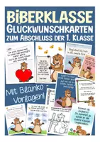 Vorschau - Mal- und Bastelvorlagen - Abschied 1. Klasse Biberklasse Feriengrüße - Deckblatt