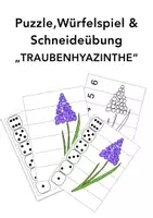 Vorschau - Arbeitsblätter - Puzzle, Würfelspiel & Schneideübung „TRAUBENHYAZINTHE“ (Zahlen bis 6 & Würfel) - Deckblatt