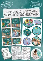 Vorschau - Bildkarten - Motivations-Buttons & Willkommens-Kärtchen "Erster Schultag" / Einschulung - Deckblatt
