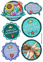 Vorschau - Bildkarten - Motivations-Buttons & Willkommens-Kärtchen "Erster Schultag" / Einschulung - Seite 1