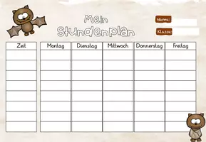 Vorschau - Mal- und Bastelvorlagen - Stundenplan Fledermausklasse - Seite 1