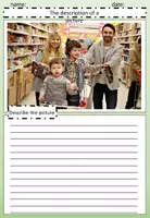 Vorschau - Arbeitsblätter - Bildbeschreibung Englisch: Describe the picture (Thema: shopping, Arbeitsblätter, editierbar) - Seite 1