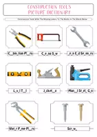 Vista previa - Hojas de trabajo - Worksheet for finding and typing the missing letters of Construction Tools Words / Hoja de trabajo para encontrar y escribir las letras que faltan en Palabras de herramientas de construcción - página 3