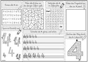 Vorschau - Unterrichtsreihen - Mini-Lapbook | Ziffer 4 | Zifferneinführung - Seite 1