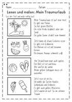 Vorschau - Arbeitsblätter - Lesen und malen - Mein Traumurlaub - Seite 1