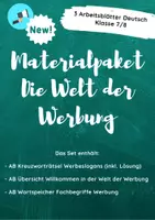 Vorschau - Arbeitsblätter - Materialpaket Die Welt der Werbung Deutsch Klasse 7 Kreuzworträtsel - Deckblatt