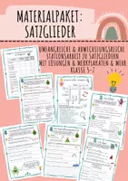 Vorschau - Unterrichtsreihen - Satzglieder Unterrichtsmaterial Deutsch Klasse 5–7 Arbeitsblätter Übungen Stationsarbeit Test Plakate Grammatik mit Lösung - Deckblatt