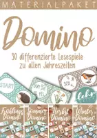 Vorschau - Spiele - Domino Materialpaket - 30 differenzierte Lesespiele zu allen Jahreszeiten - Deckblatt