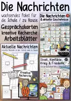 Vorschau - Arbeitsblätter - Die Nachrichten & Neuigkeiten – wachsendes Materialpaket | Medienkompetenz, Gesprächskarten & kreative Recherche | Klasse 3–7 - Deckblatt