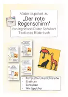 Vorschau - Stundenentwürfe - Materialpaket Erzählen zum textlosen Bilderbuch "Der rote Regenchirm" - Deckblatt