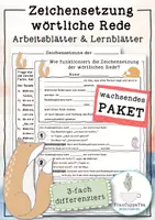 Vorschau - Arbeitsblätter - Paket Zeichensetzung der wörtlichen Rede FrauCuppaTea - Deckblatt
