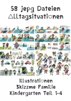 Vorschau - Bildkarten - Materialpaket Illustrationen Kindergarten Skizzme Teil 1-4 - Deckblatt
